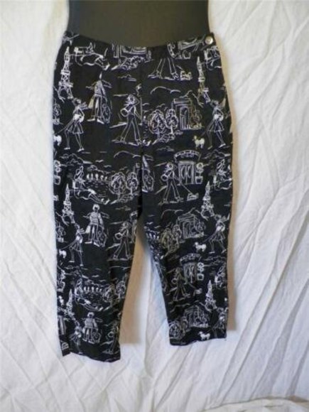 4/$25 Mechant High Rise Capri Pants Womens Size S 4-6 W27 Paris Dog Artsy Black - Picture 5 of 12